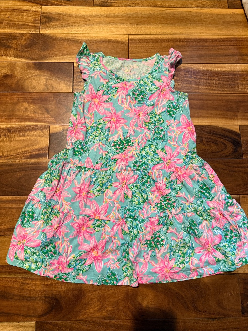 Lilly Pulitzer Pink Floral Tiered Aqua Sundress